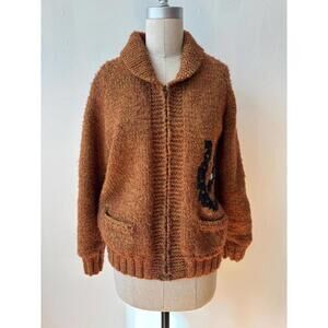Vintage 1950s Brown Wool Cowichan Horse Sweater